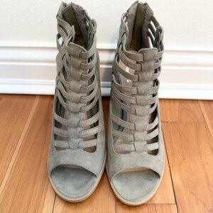 NO BOX Women G By Guess Gallina Caged Open Toe Sandal Heels Olive Green Size 9M